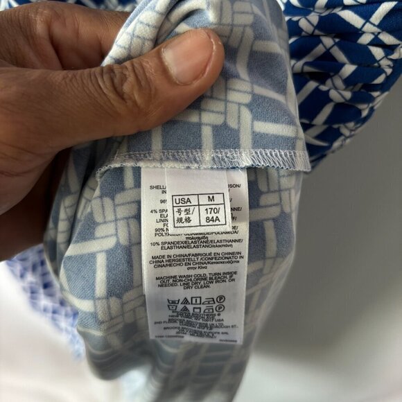 Brooks Brothers Women's Blue White Knee Length Faux Wrap Midi Dress Size Medium - Picture 7 of 11